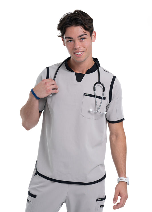 Men's Silver / Black C-Collar Scrub Top