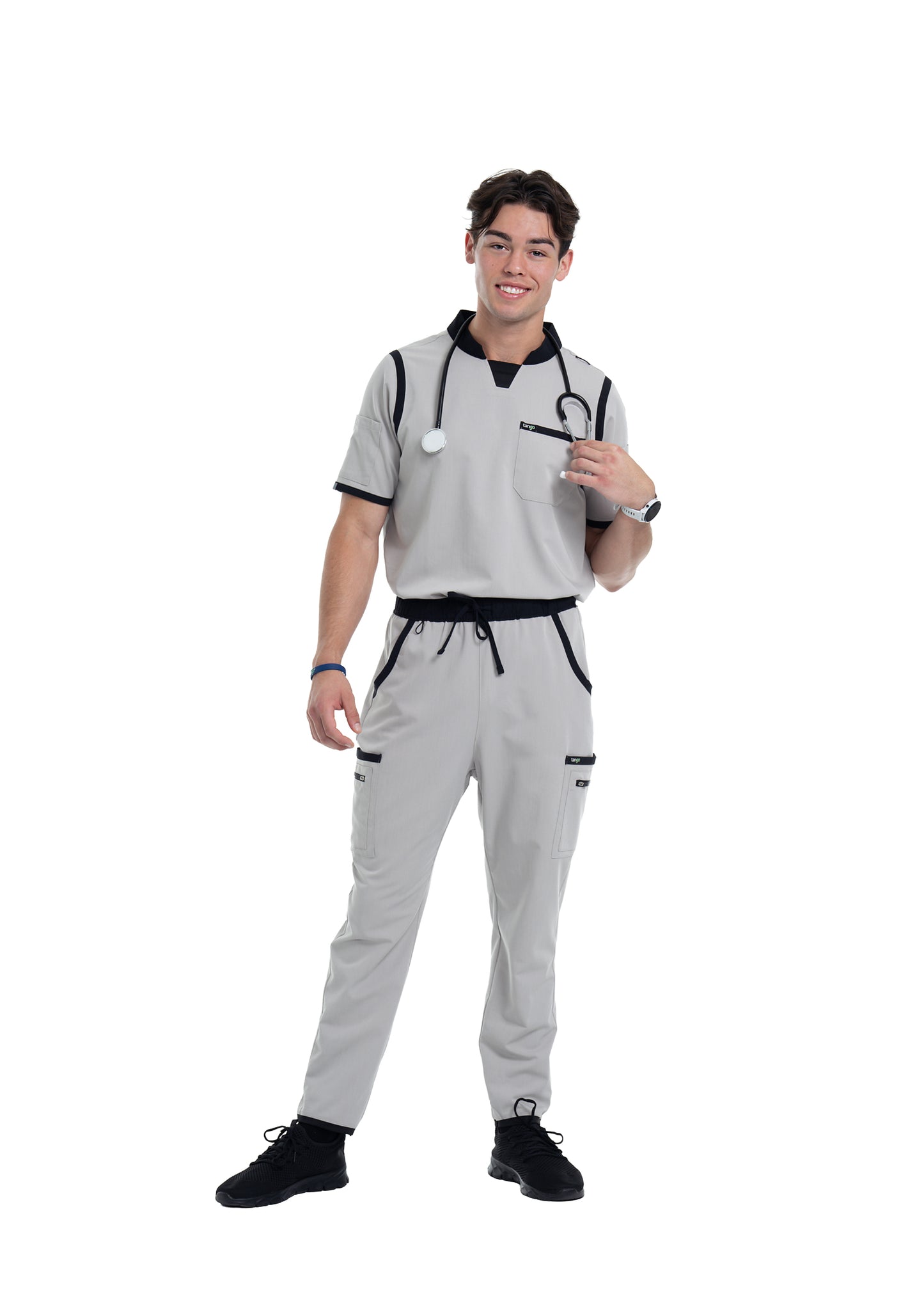 Men's Silver / Black Straight Scrub Pants