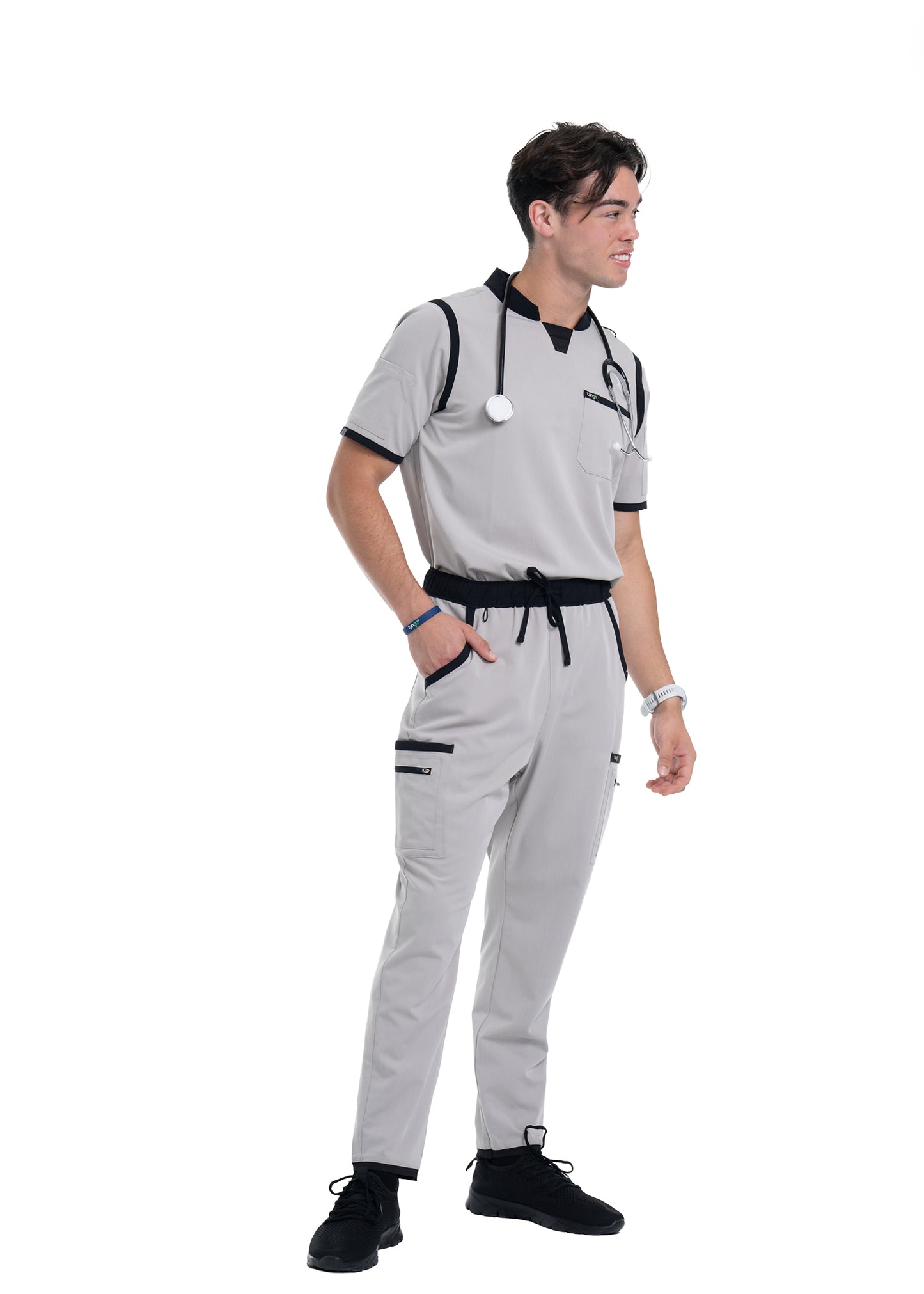 Men's Silver / Black Straight Scrub Pants