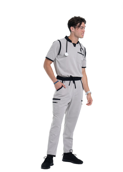 Men's Silver / Black Straight Scrub Pants