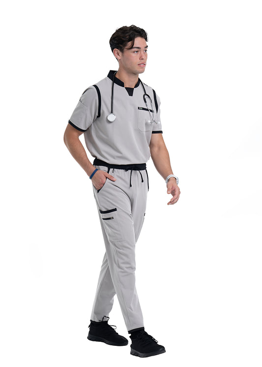 Men's Silver / Black Straight Scrub Pants