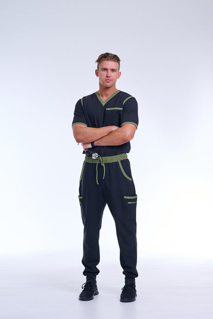Men's Jet Black / Olive Jogger Scrub Pants