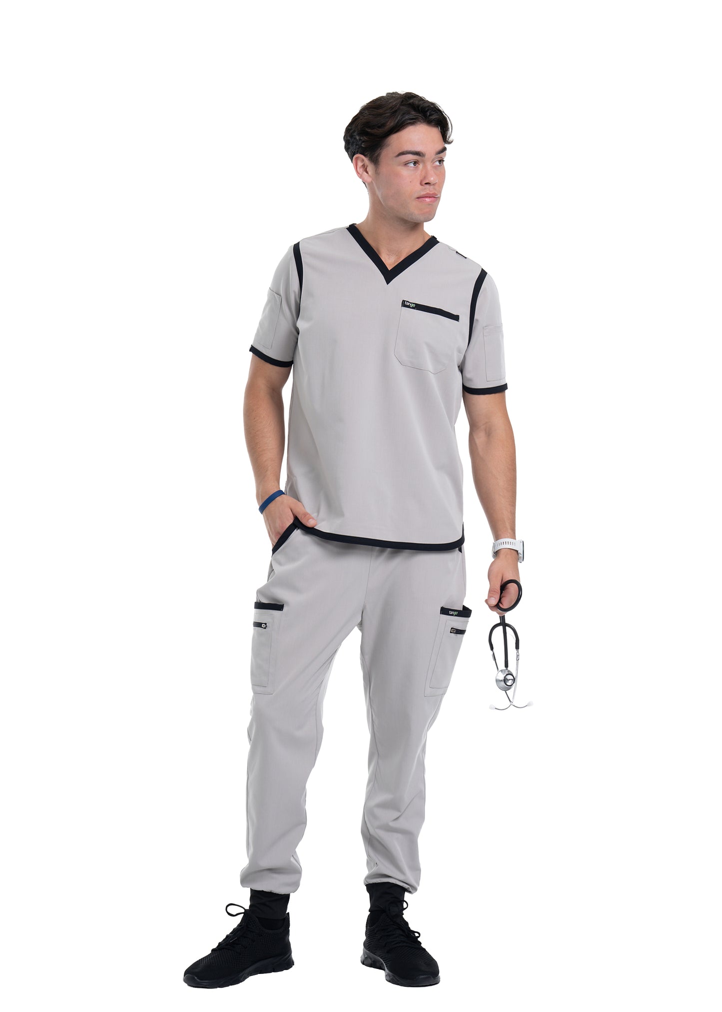 Men's Silver / Black Jogger Scrub Pants