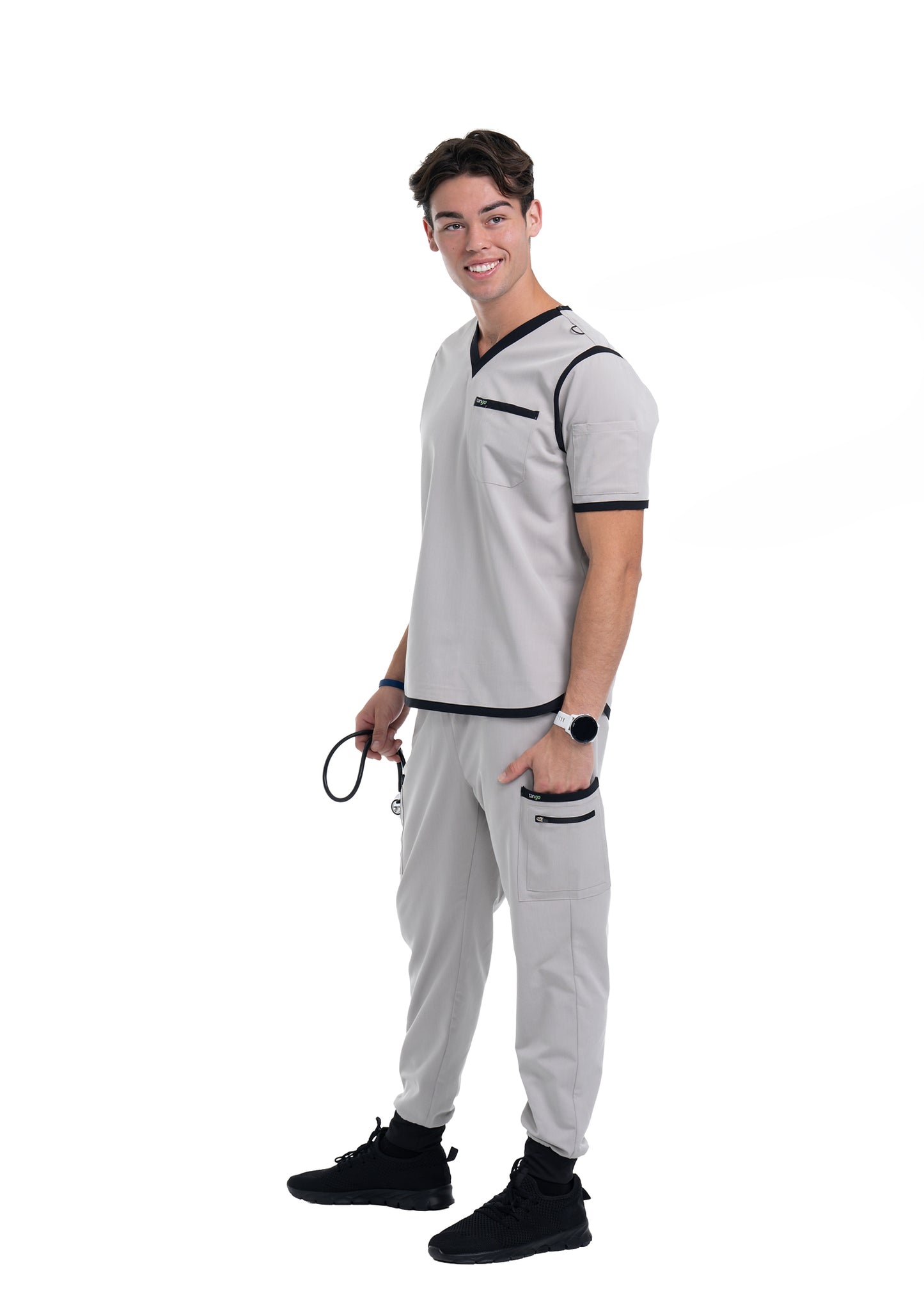 Men's Silver / Black Jogger Scrub Pants