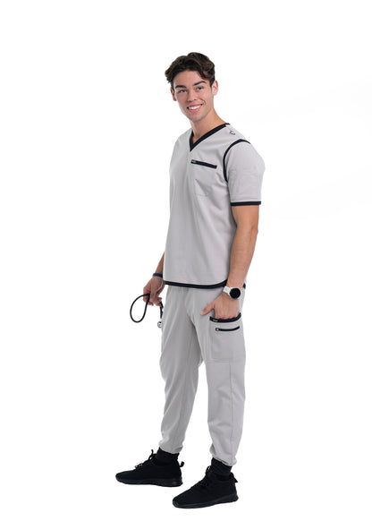 Men's Silver / Black Jogger Scrub Pants