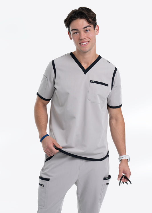 Men's Silver / Black V-Neck Scrub Top