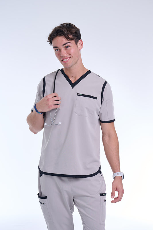 Men's Silver / Black V-Neck Scrub Top