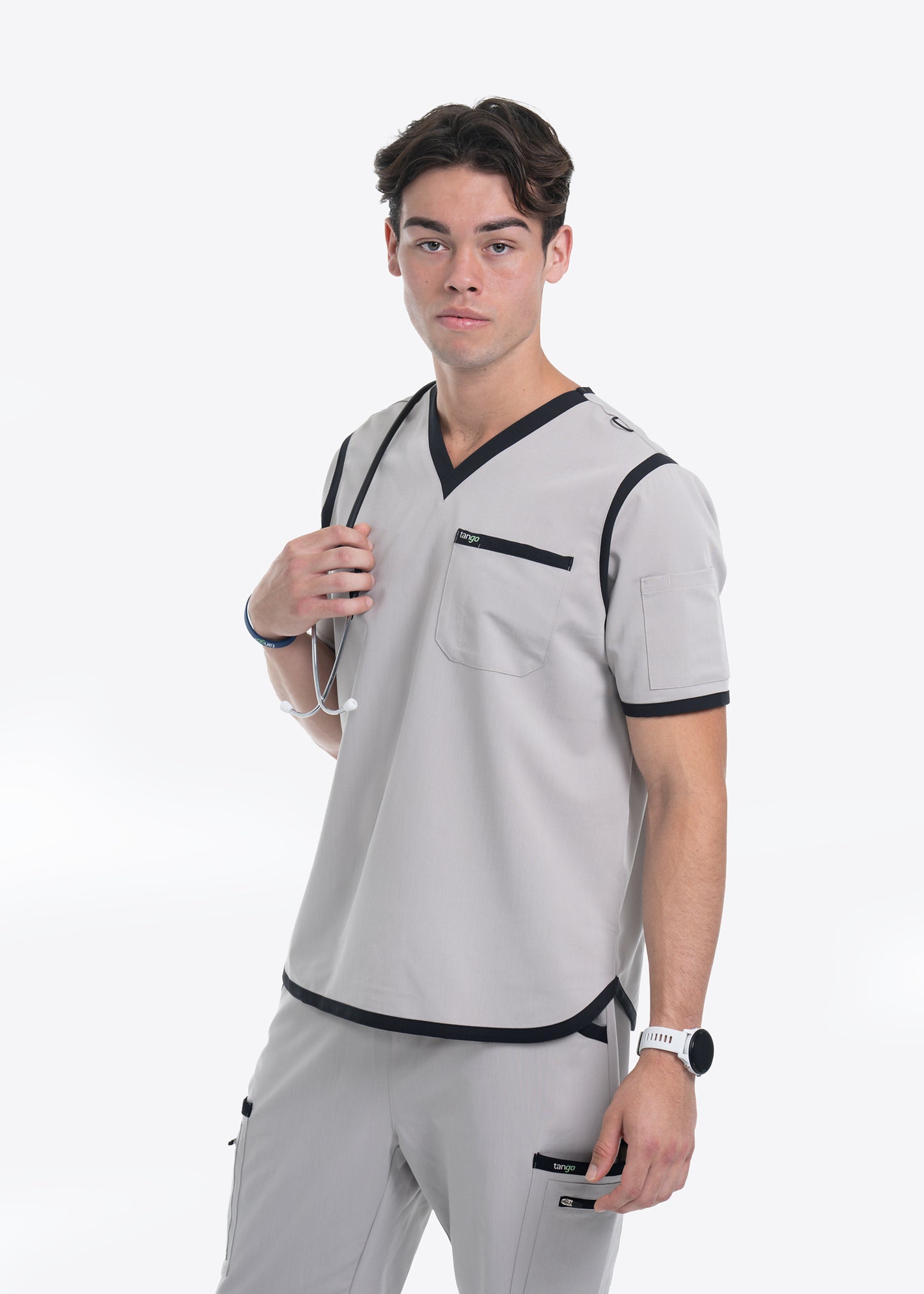 Men's Silver / Black V-Neck Scrub Top