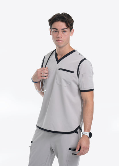 Men's Silver / Black V-Neck Scrub Top