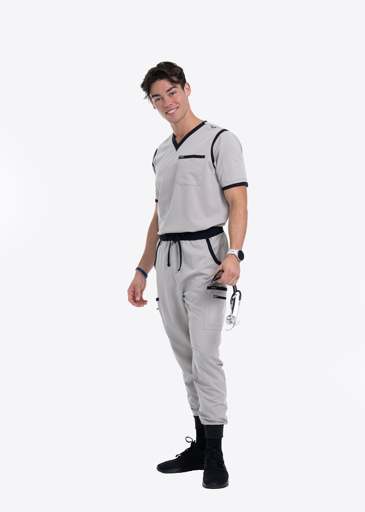 Men's Silver / Black Jogger Scrub Pants