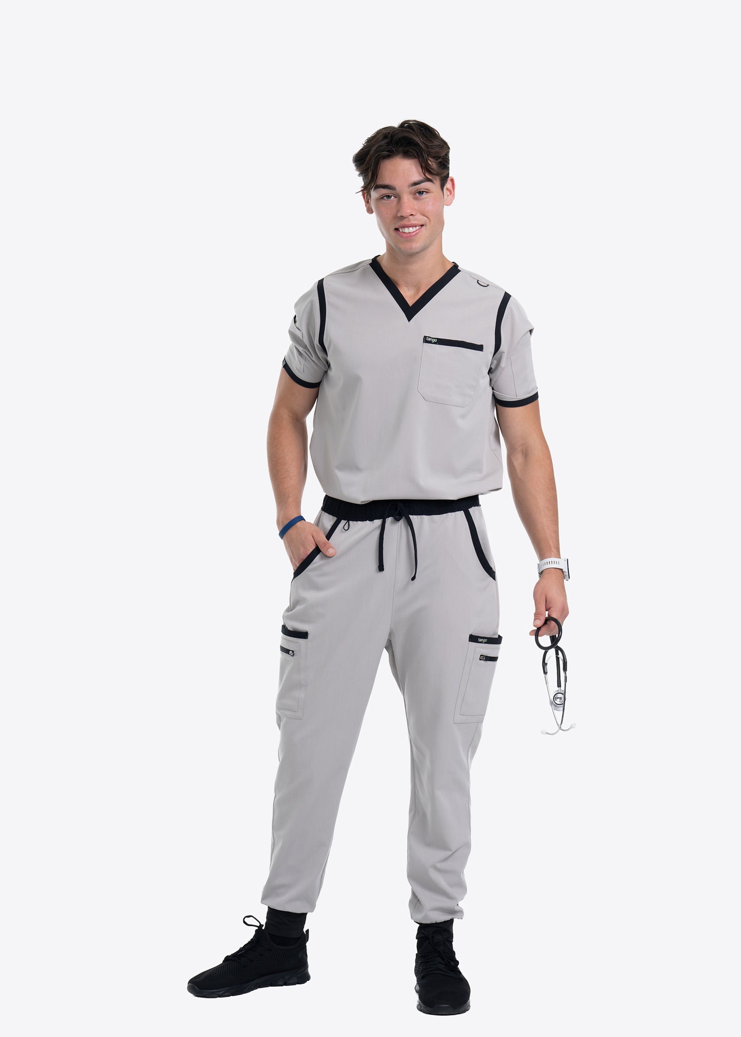 Men's Silver / Black Jogger Scrub Pants