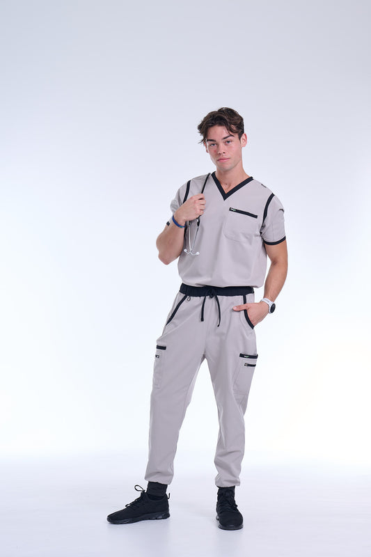 Men's Silver / Black Jogger Scrub Pants