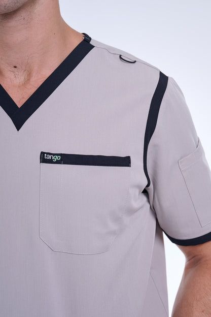 Men's Silver / Black V-Neck Scrub Top