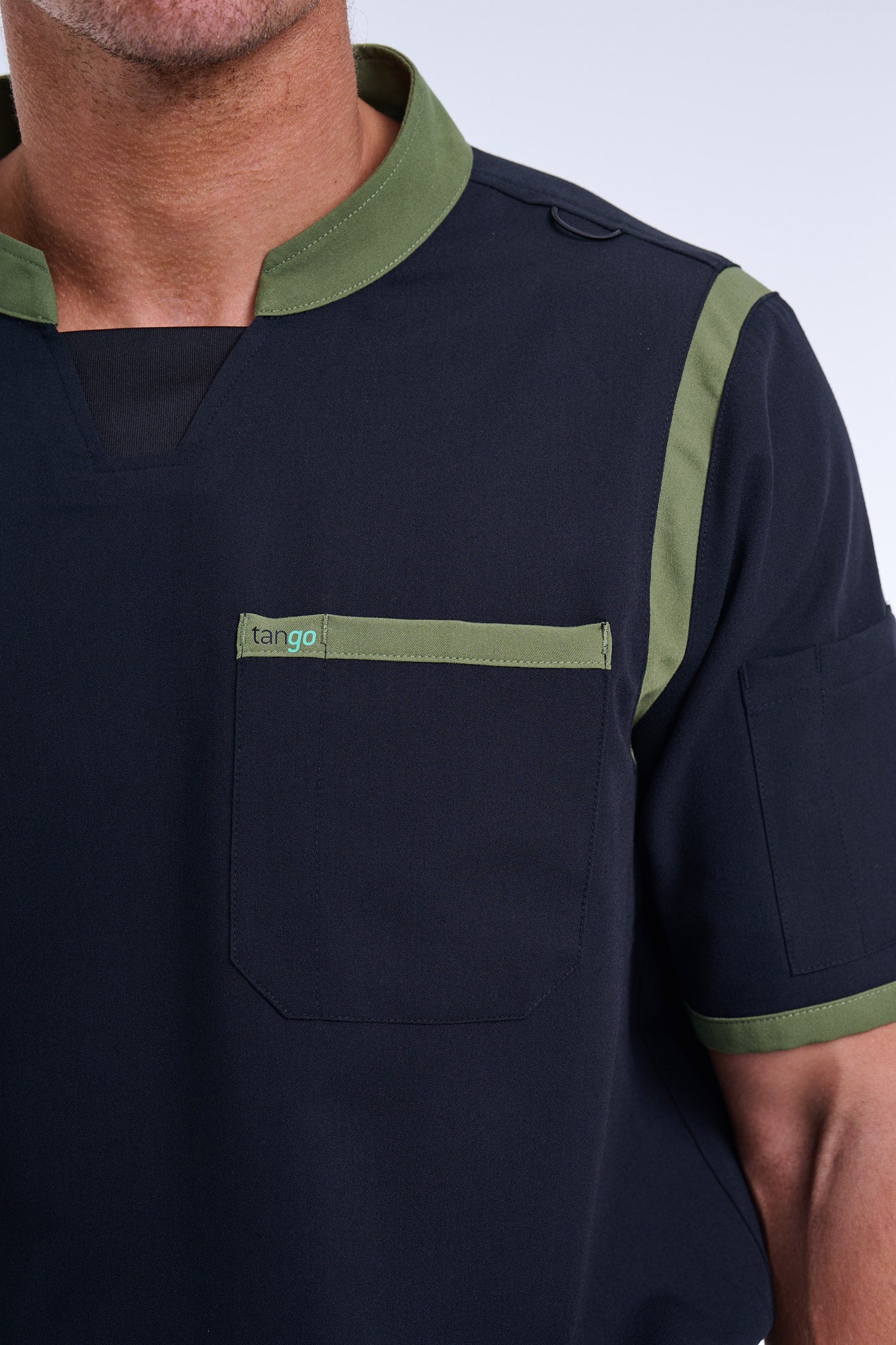 Men's Jet Black / Olive C-Collar Scrub Top