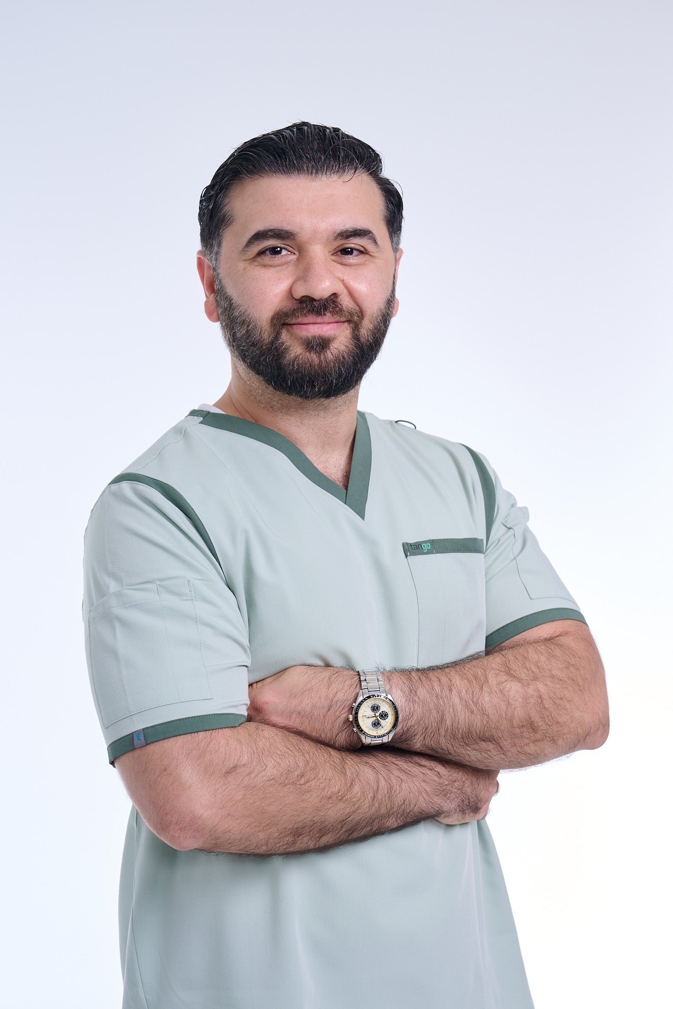 Men's Sea Green / Stone V-Neck Scrub Top