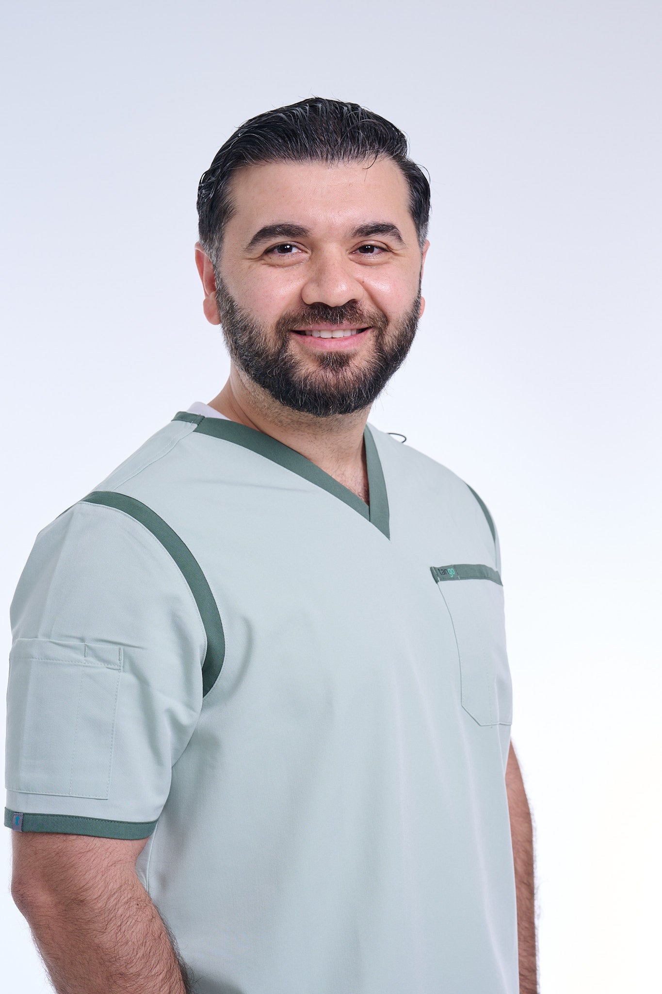 Men's Sea Green / Stone V-Neck Scrub Top
