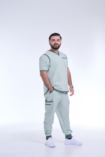 Men's Sea Green / Stone Jogger Scrub Pants