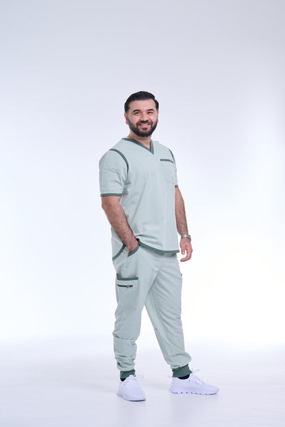 Men's Sea Green / Stone Jogger Scrub Pants