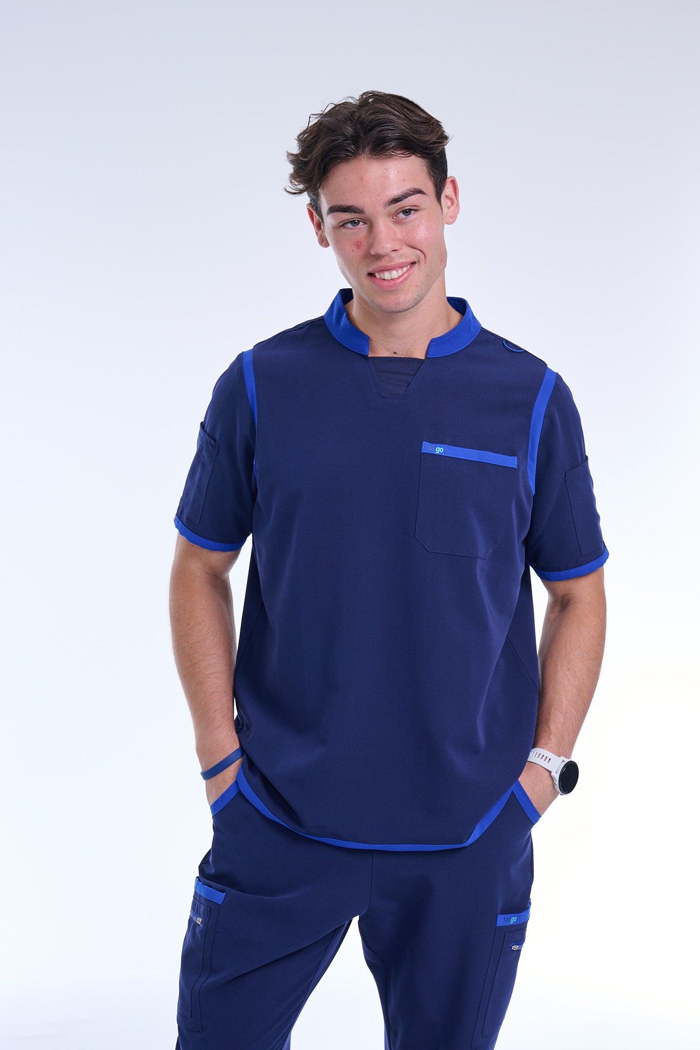 Men's Navy / Royal Blue C-Collar Scrub Top