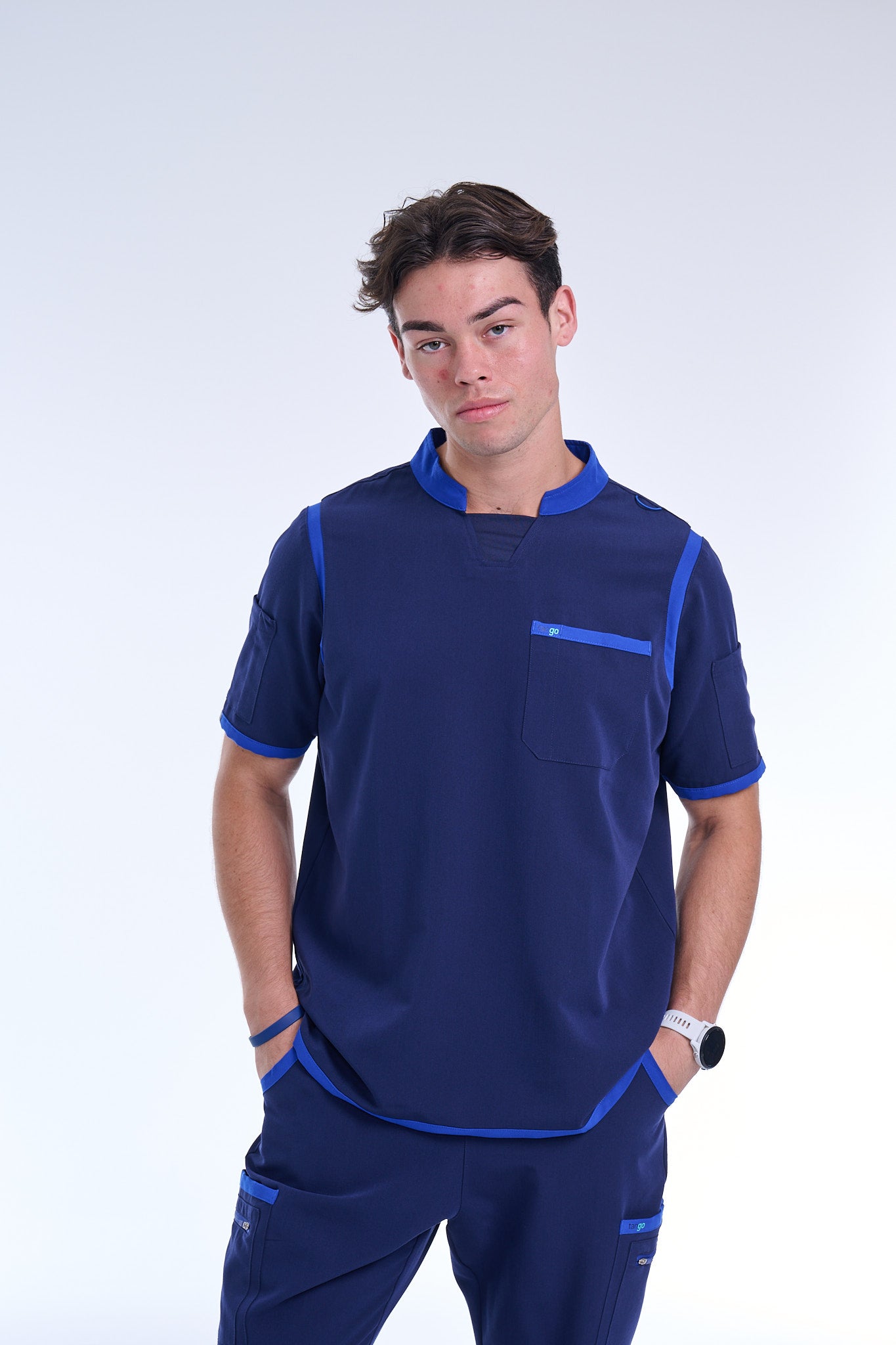 Men's Navy / Royal Blue C-Collar Scrub Top