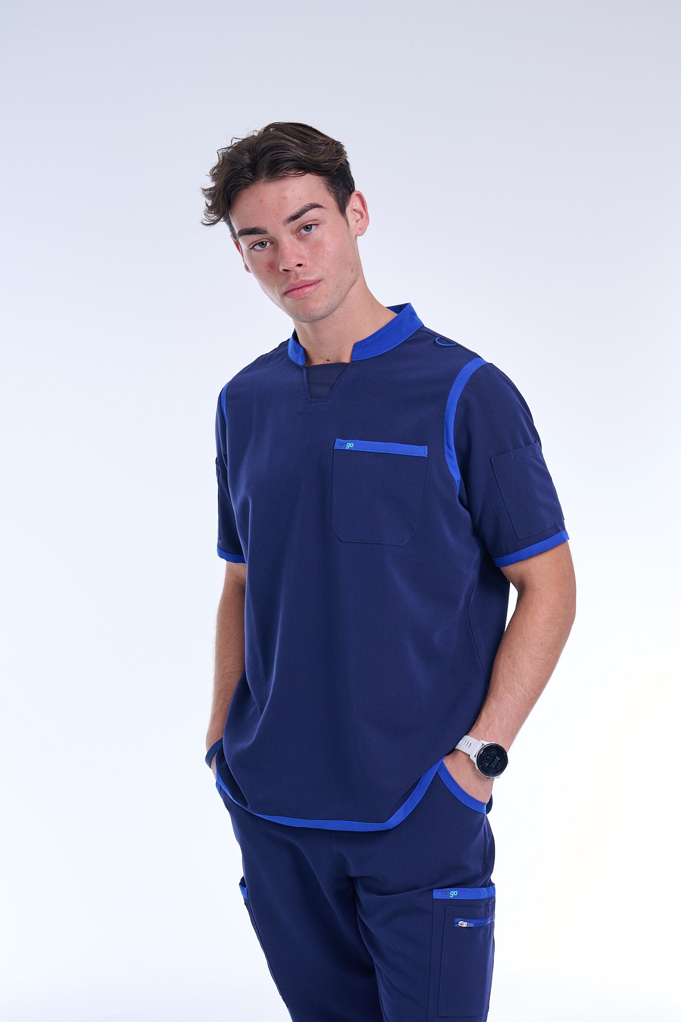 Men's Navy / Royal Blue C-Collar Scrub Top