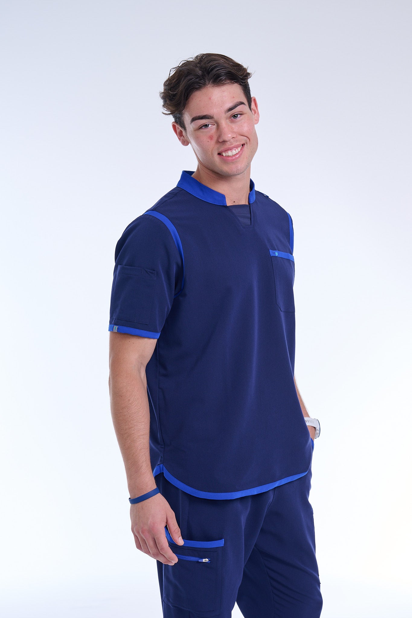 Men's Navy / Royal Blue C-Collar Scrub Top