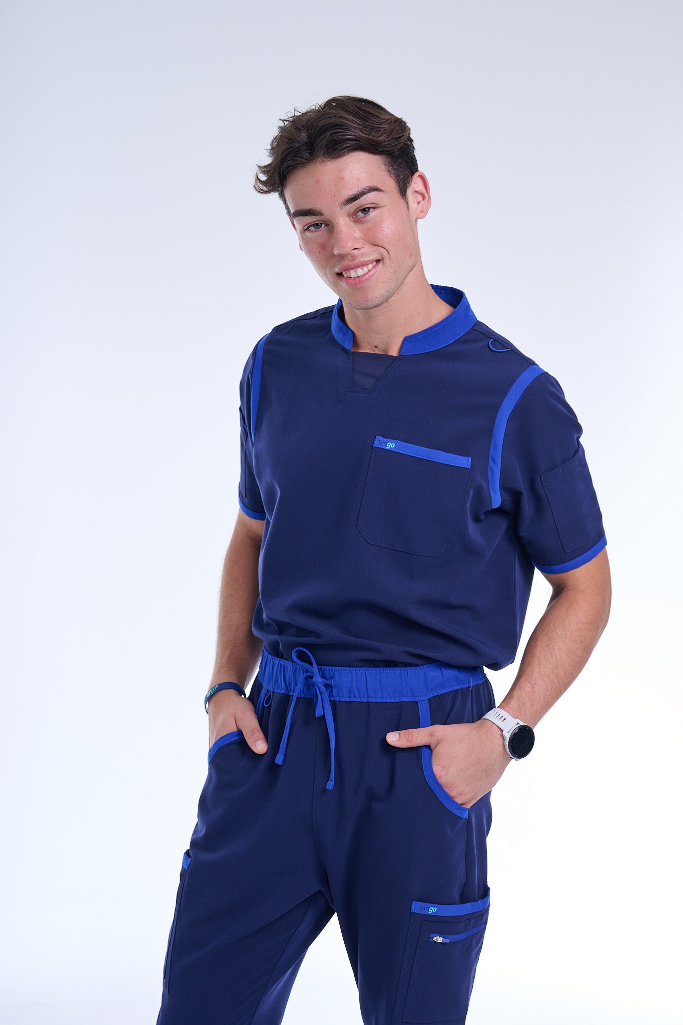Men's Navy / Royal Blue C-Collar Scrub Top