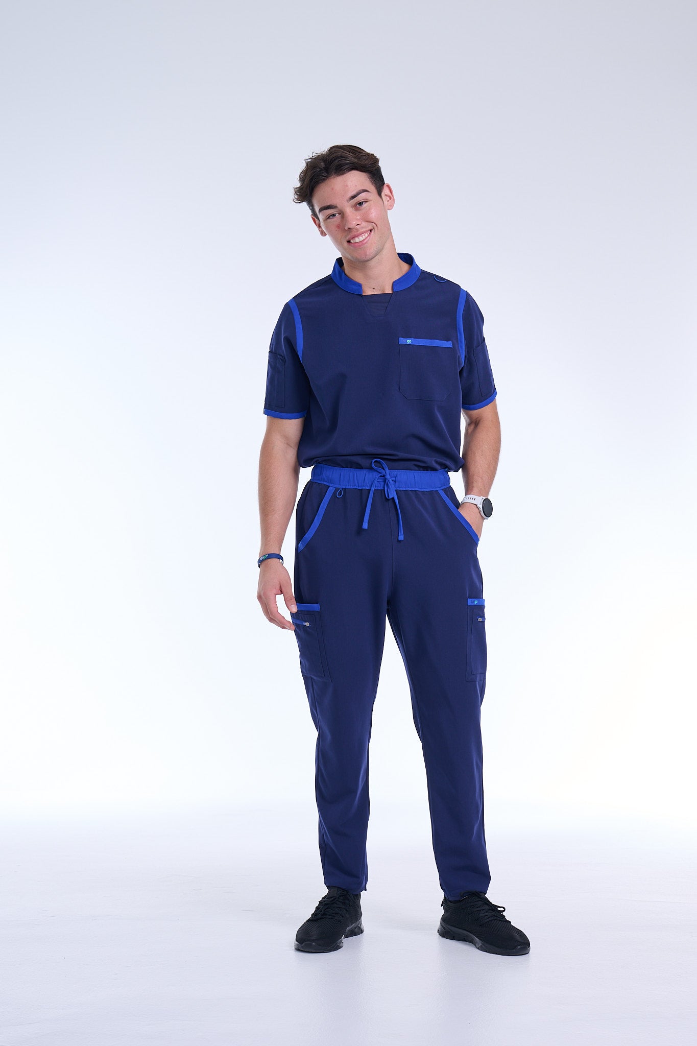 Men's Navy / Royal Blue C-Collar Scrub Top