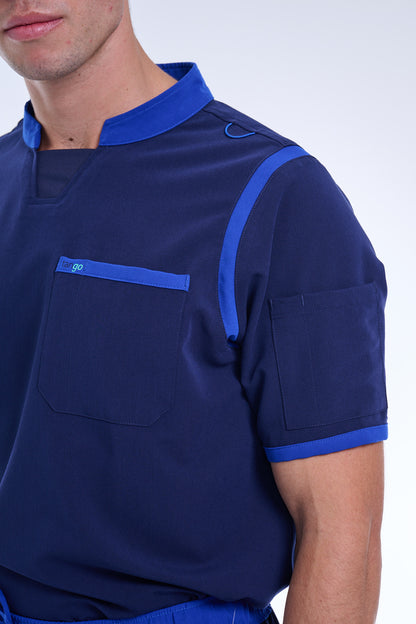 Men's Navy / Royal Blue C-Collar Scrub Top