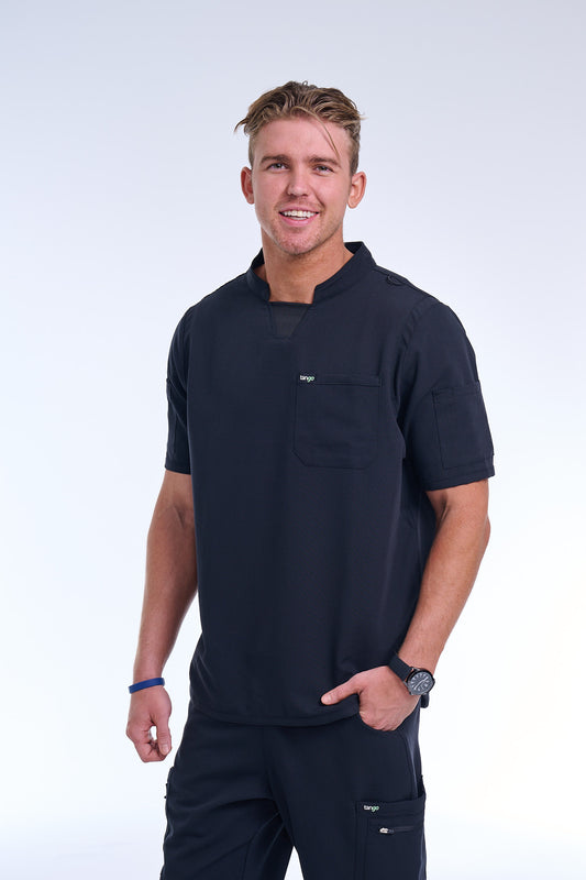 Men's Jet Black C-Collar Scrub Top