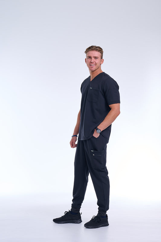 Men's Jet Black Jogger Scrub Pants