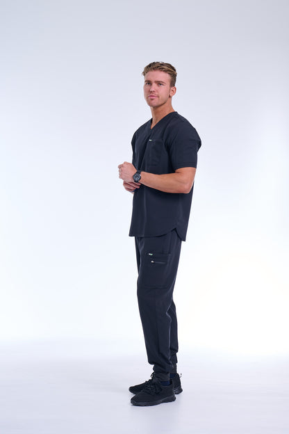 Men's Jet Black Jogger Scrub Pants