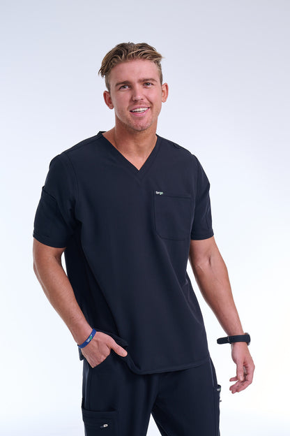 Men's Jet Black V-Neck Scrub Top