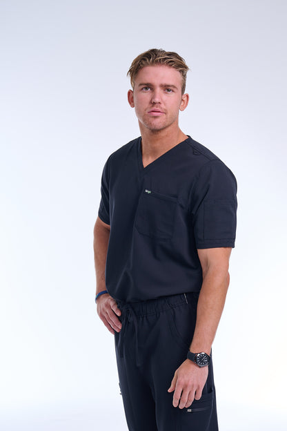 Men's Jet Black V-Neck Scrub Top