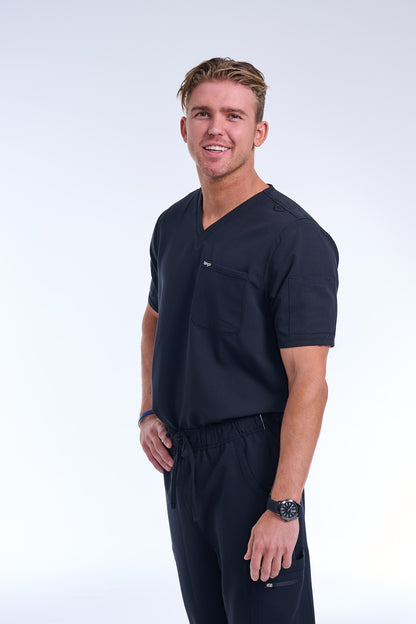 Men's Jet Black V-Neck Scrub Top