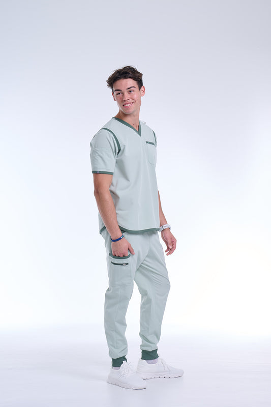 Men's Sea Green / Stone Jogger Scrub Pants