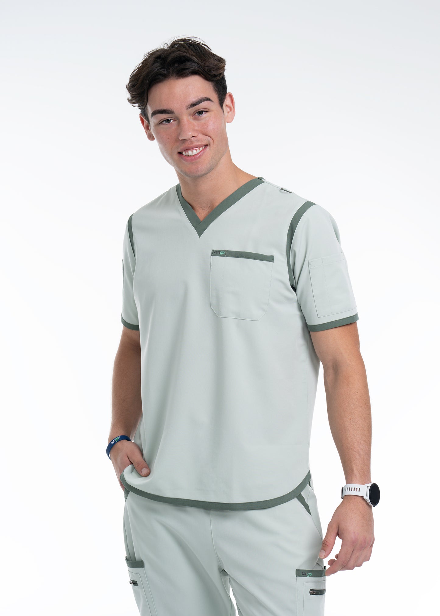 Men's Sea Green / Stone V-Neck Scrub Top