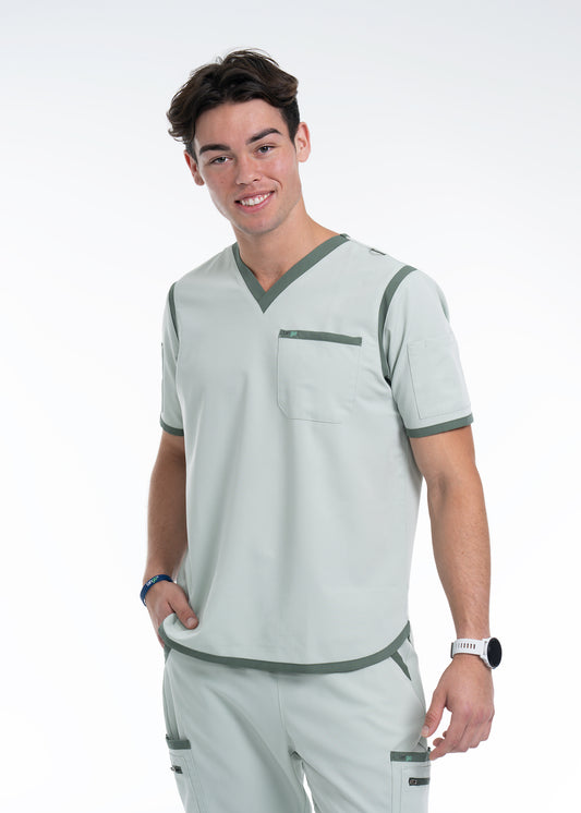 Men's Sea Green / Stone V-Neck Scrub Top