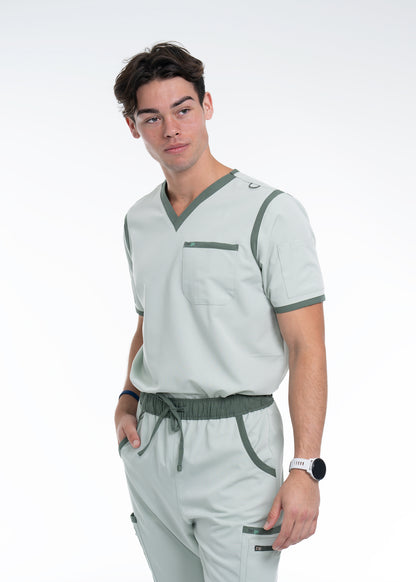 Men's Sea Green / Stone V-Neck Scrub Top