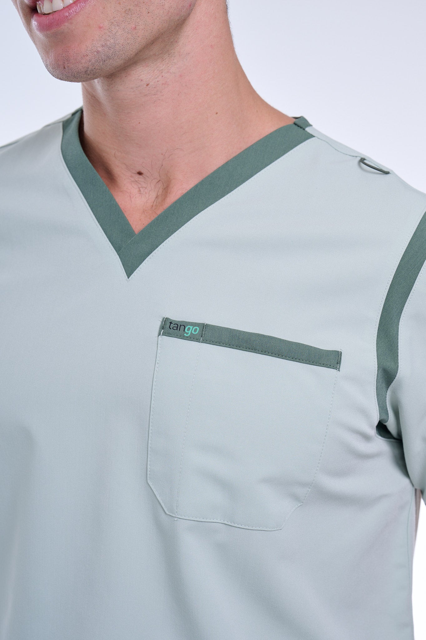 Men's Sea Green / Stone V-Neck Scrub Top