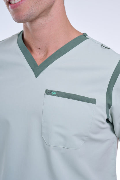 Men's Sea Green / Stone V-Neck Scrub Top