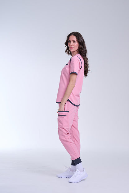 Women's Pink / Grey Jogger Scrub Pants