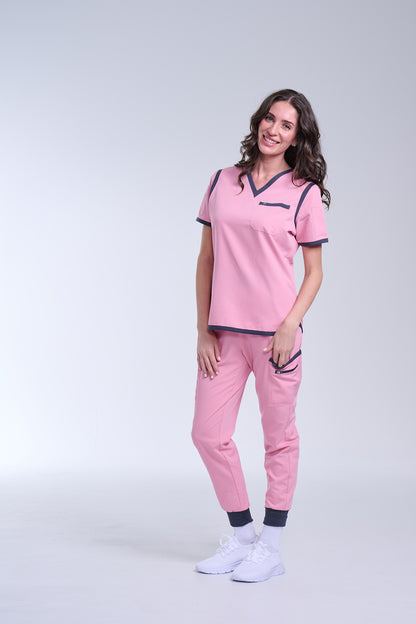Women's Pink / Grey Jogger Scrub Pants