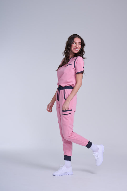 Women's Pink / Grey Jogger Scrub Pants