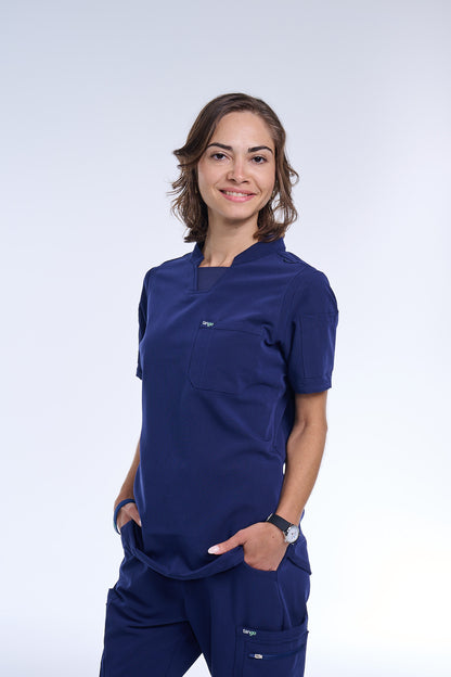 Women's Navy Blue C-Collar Scrub Top