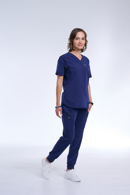 Women's Navy Blue V-Neck Scrub Top