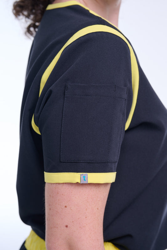 Women's Jet Black / Yellow C-Collar Scrub Top
