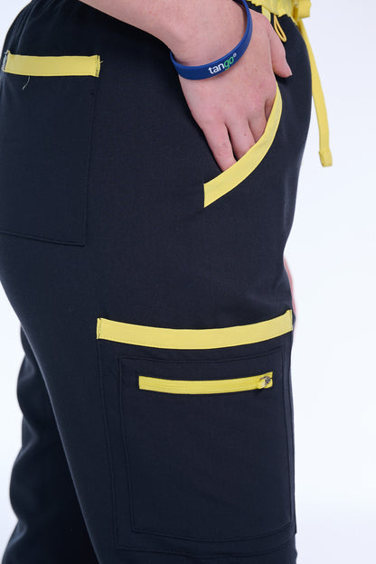 Women's Jet Black / Yellow Straight Scrub Pants