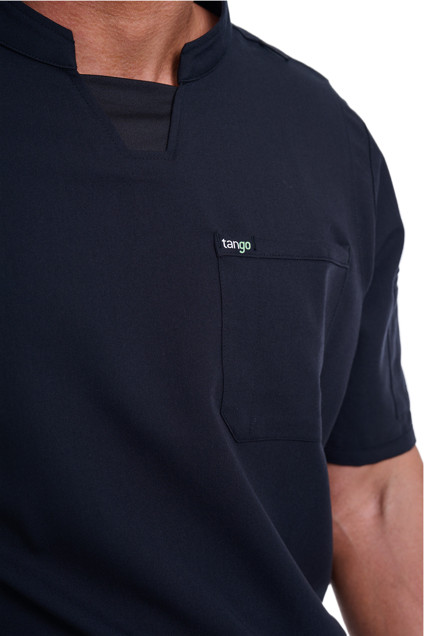 Men's Jet Black C-Collar Scrub Top