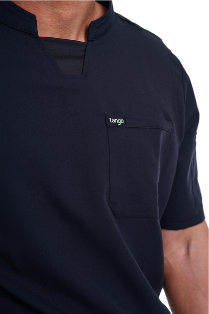 Men's Jet Black C-Collar Scrub Top